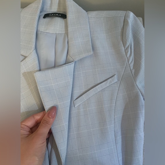 AKIRA Baby Blue Plaid Blazer/Blazer Dress - Small - Picture 3 of 8